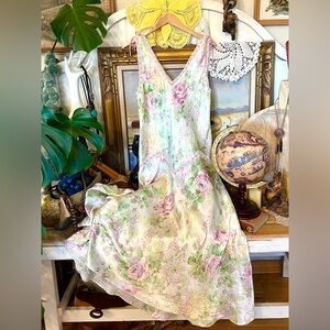 Vintage Oscar De La Renta Floral Night Slip With Ribbon Detail Pink Label